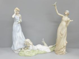 Three Royal Doulton Reflections figures, Paradise, Idle Hours and Windflower, boxed