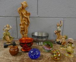 Three paperweights, resin figures, etc. **PLEASE NOTE THIS LOT IS NOT ELIGIBLE FOR POSTING AND