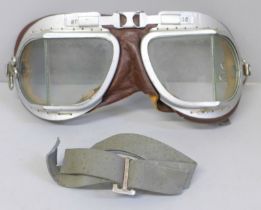 A pair of 1950s pilot or motorcycle goggles