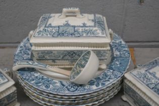 Late 19th/early 20th Century tablewares, three Alexandria pattern lidded sauce pots, one larger, two