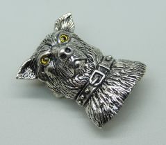 A silver dog's head brooch/pendant, marked sterling