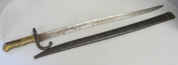 A WWI French M1866 Chassepot bayonet and scabbard