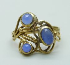 A silver gilt Art Nouveau style ring, maker E.A., L