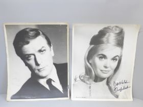 A large publicity photograph of Shirley Eaton, signed and one other of Michael Caine