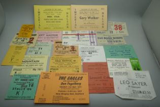 Pop music vintage tickets; The Who, Soft Machine, Mountain, Tangerine Dream, Alice Cooper, Roy