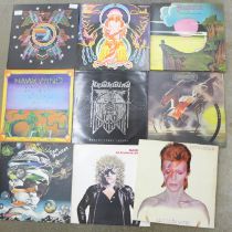 A collection of 21 LP records, mainly 1970s including David Bowie, Hawkwind, Led Zeppelin, Ian