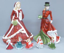 Two Royal Doulton Christmas lady figures; Christmas Day 2006 and Christmas Day 2011, together with