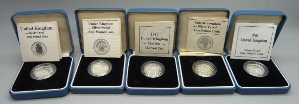 Five silver proof £1 coins, Royal Mint