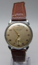 A gentleman's 1940s Ancre 15 Rubis wristwatch with teardrop lugs, lacking crown, strap a/f, 32mm