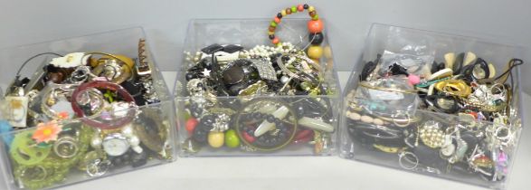 Three boxes of costume jewellery
