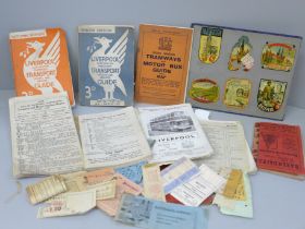 Tram timetables and tickets, some circa 1930s, UK (Liverpool) and Europe