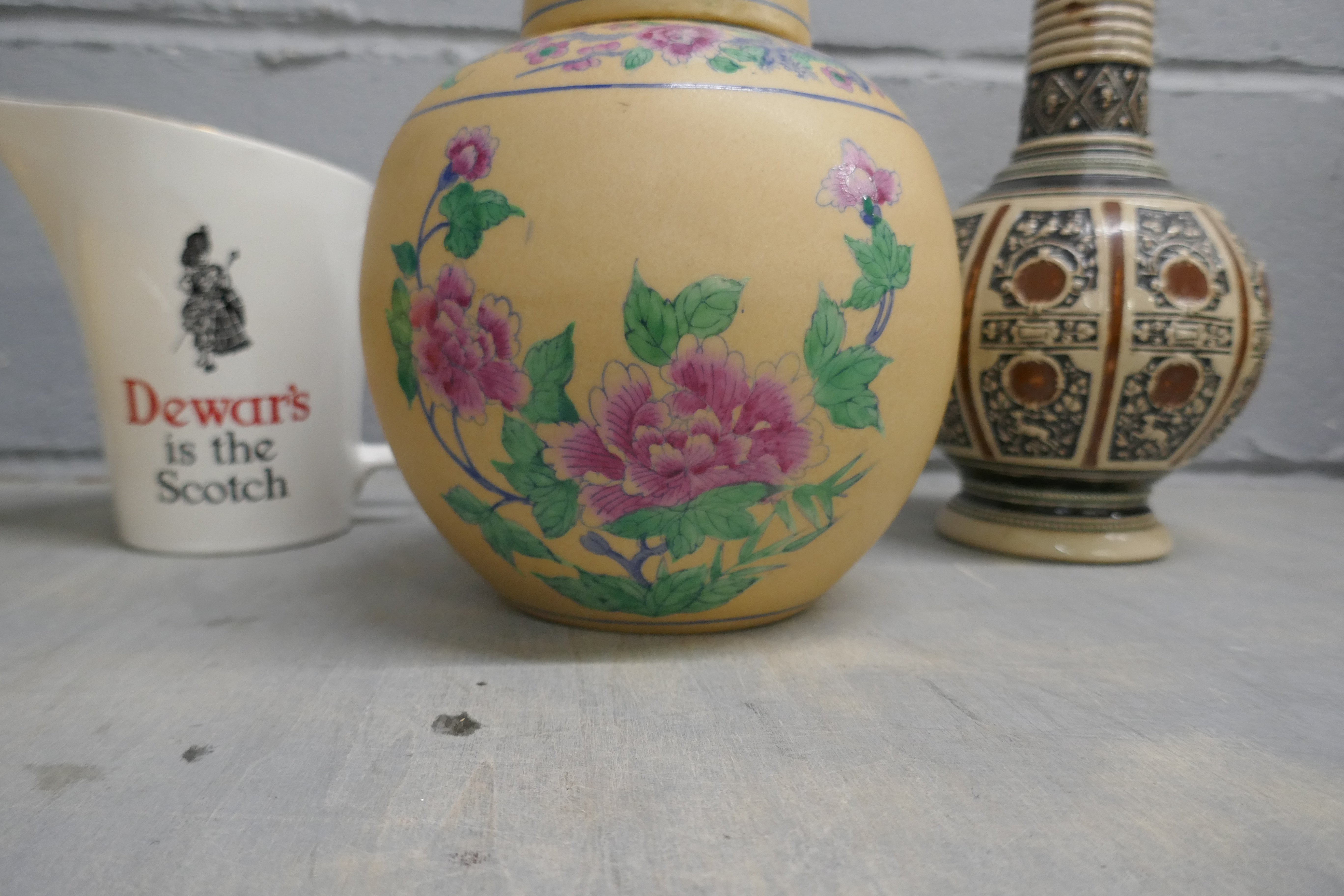 Four items of pottery; a lidded vase, two other vases and a Wade Dewar's Whisky water jug **PLEASE - Image 5 of 5