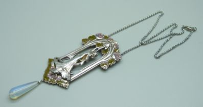 A large Art Nouveau style pendant and chain