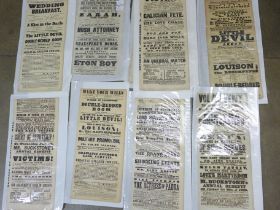 A collection of twelve Victorian play bills, individually packaged