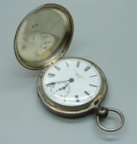 A silver full hunter pocket watch with a fusee movement, Bernard, London, lacking button