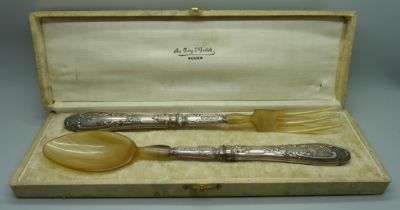 French white metal and celluloid salad servers