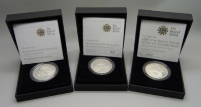 A £5 Piedfort silver proof coin, Restoration of The Monarchy, a Prince Phillip £5 Piedfort silver