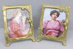 Two similar brass Art Nouveau photograph frames