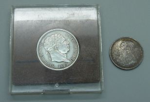 A George III 1819 shilling and an 1896 Kruger sixpence