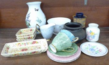 A Royal Worcester Worcester Herbs vase, Royal Albert Gossamer cups, saucers, tea plates and milk