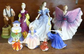 A collection of Royal Doulton ladies including Isadora, Loretta, Rebecca and Farmer, small Royal