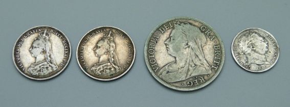 Four 19th Century silver coins including a George III sixpence, 1816