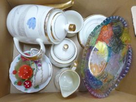 A 1980s Royal of Japan tea service, a glass bowl decorated in coloured papers and a Tuscan China