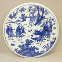 A Chinese circular blue and white plaque, 31.5cm