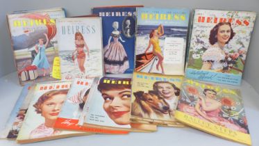 A collection of approximately 40 monthly post war Heiress magazines from late 1940s to early