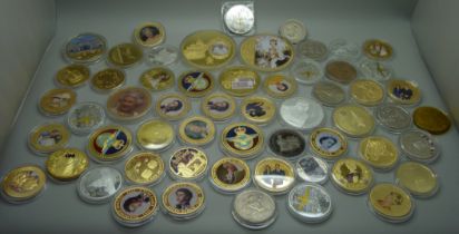A box of commemorative coins, The Pope, Queen Elizabeth II, etc.