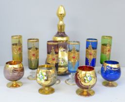 A Venetian glass decanter, six glasses and four goblets **PLEASE NOTE THIS LOT IS NOT ELIGIBLE FOR