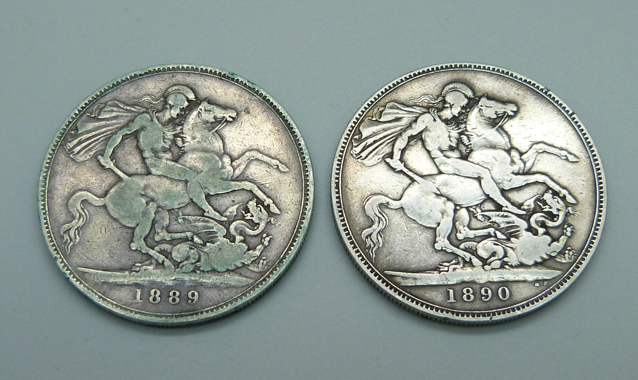 Two Victorian crowns, 1889 and 1890