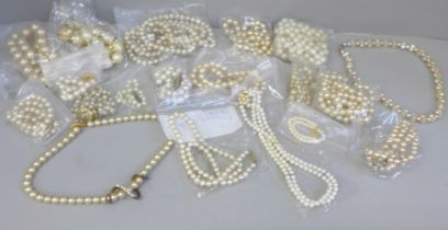 A collection of faux pearl necklaces