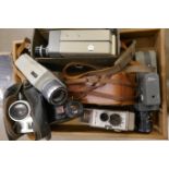 A box of mixed cameras and a box of mixed cine cameras **PLEASE NOTE THIS LOT IS NOT ELIGIBLE FOR