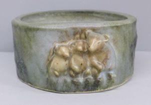 A Langley pottery planter with three bears detail