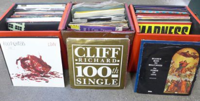 Three boxes of 45rpm singles including 1970s, 1980, 2000s