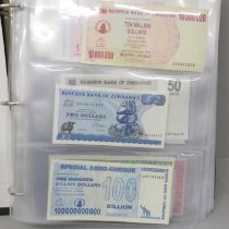 An album of uncirculated bank notes, Zimbabwe, Zambia