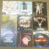 Thirteen rock and heavy metal LP records including Led Zeppellin, Black Sabbath, etc.