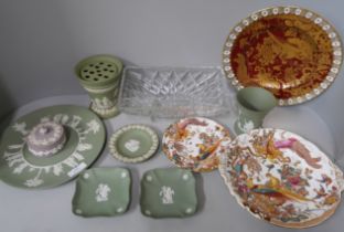 A collection of Wedgwood Jasperware and Royal Crown Derby plates