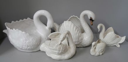 5 Graduated porcelain swans