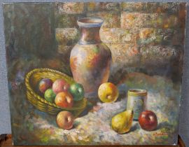 An oil on canvas, fruit, signature unknown