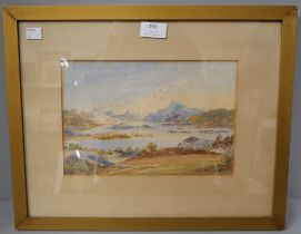 A watercolour Scottish scene, a view of Loch Lomond signed NLM, dated 1887