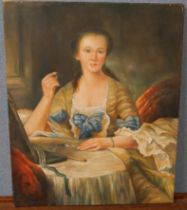An oil on canvas of a lady, signed by R. Lowe