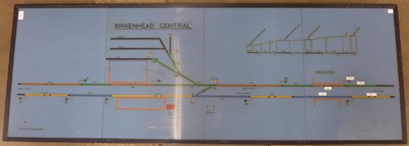 A large railway signal box diagram sign taken from Birkenhead Central box on the Mersey Railway