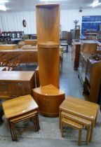 A G-Plan Fresco teak corner cabinet two teak nests of tables