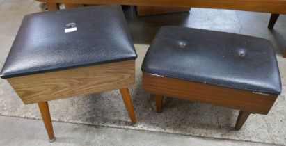 A teak and black vinyl stool and sewing box