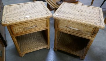 A pair of wicker bedside cabinets