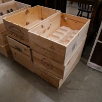 Six twelve-bottle wooden wine storage boxes