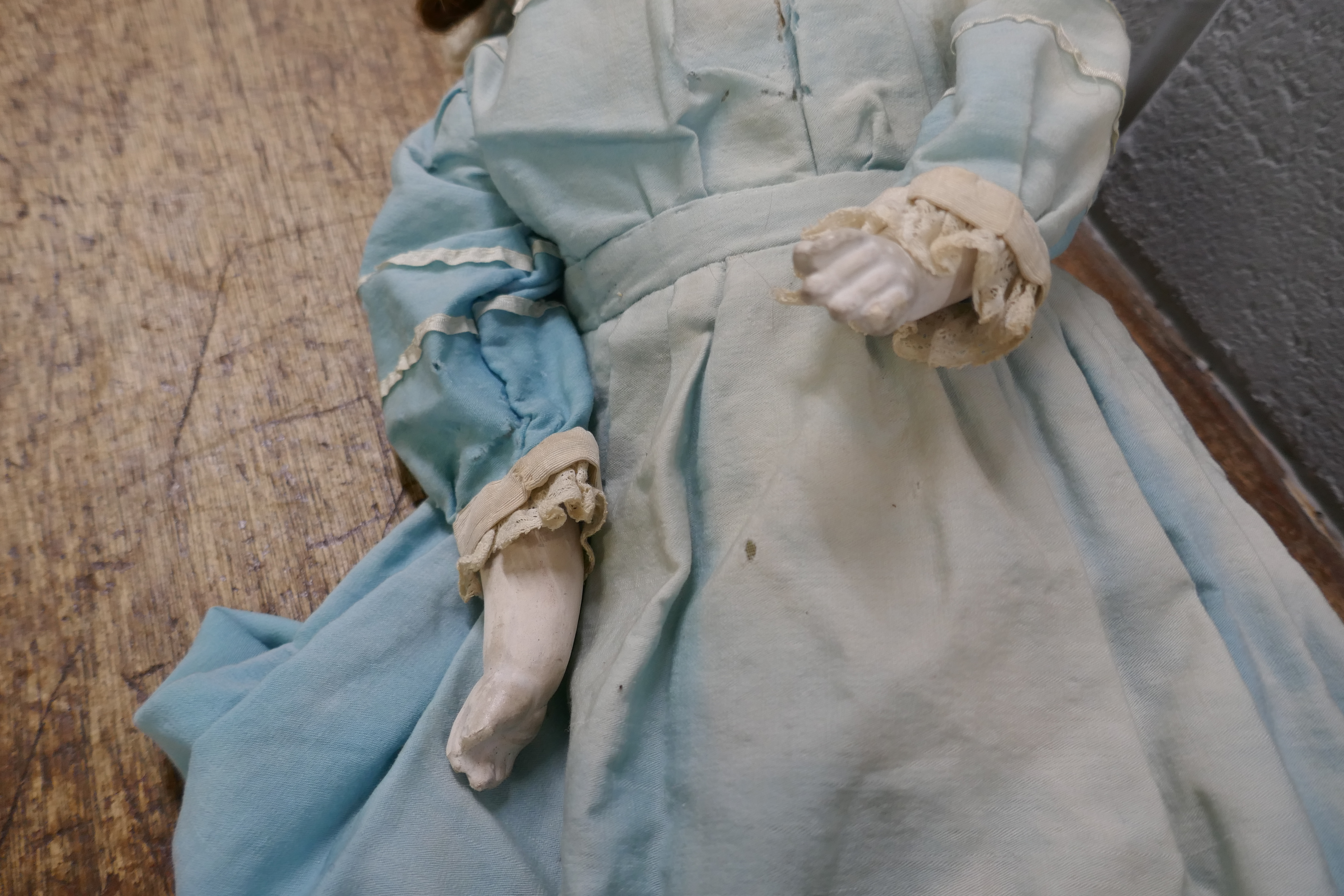 Two dolls; a Victorian composition doll and a wax over composition doll, 49cm/60cm - Image 7 of 8