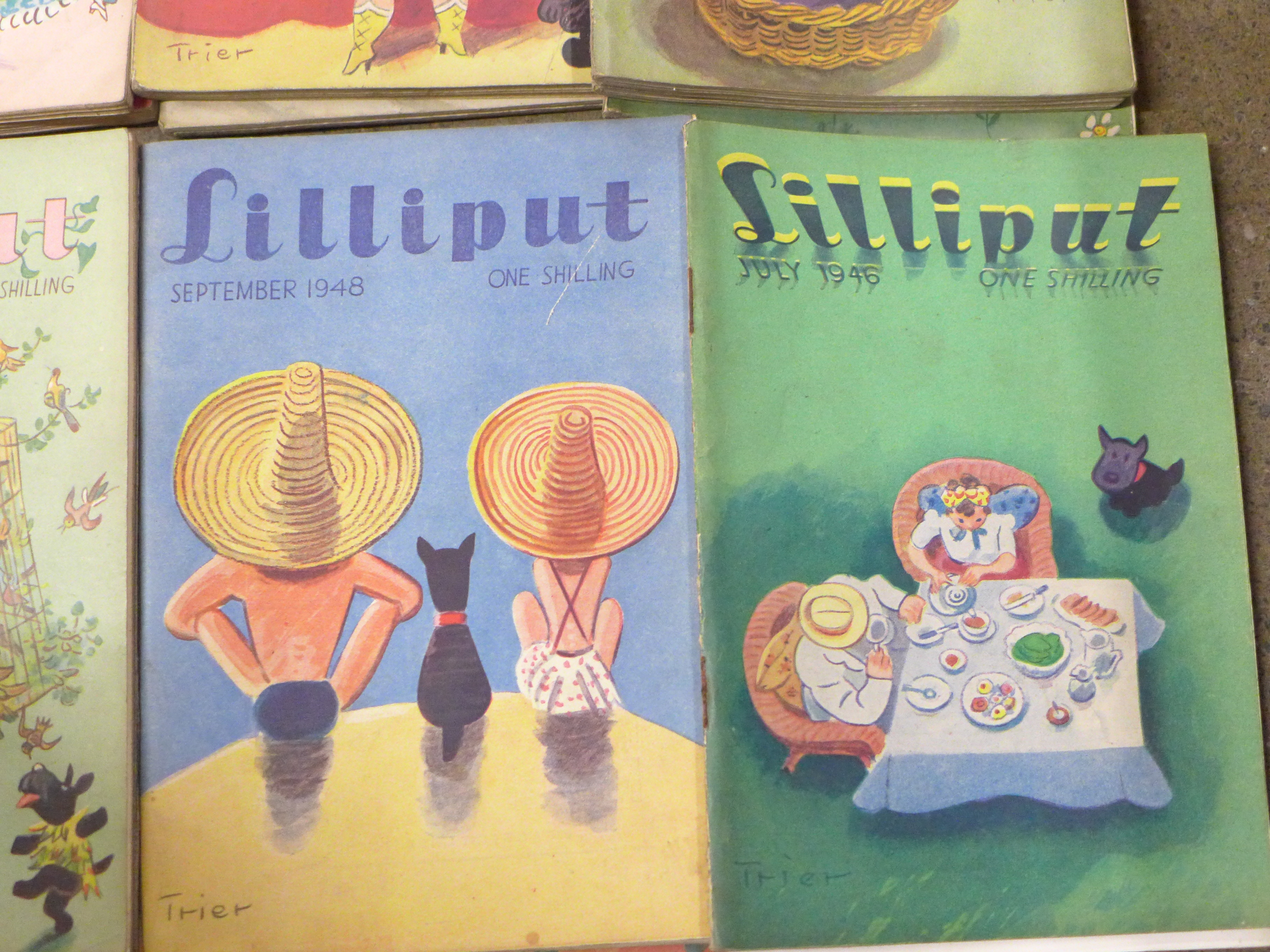 A box of Lilliput small format magazines, 1940s and later, later issues larger format and some Men - Image 3 of 9